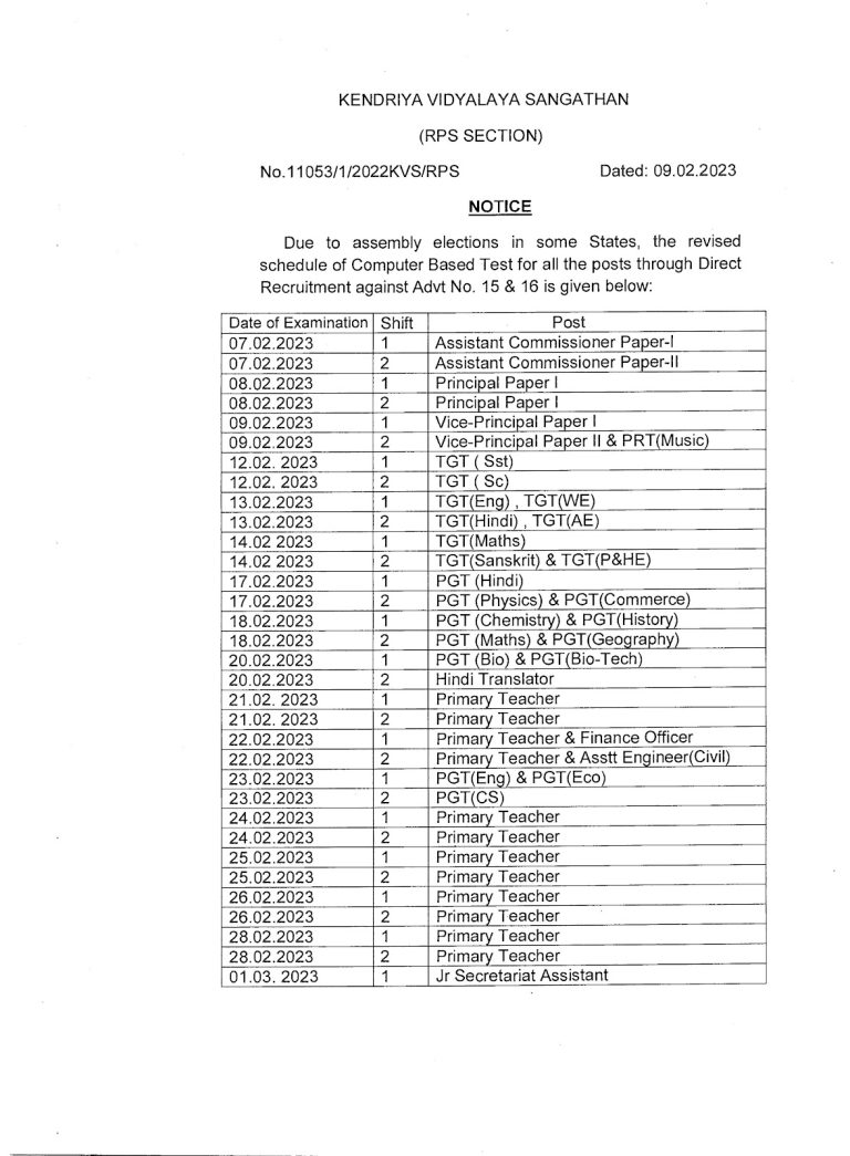 KVS revised schedule: KVS शिक्षक भर्ती परीक्षा का कार्यक्रम जारी